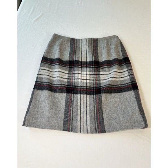 VTG Talbots Tartan Plaid Wool Mini Skirt 12 Black Gray Italian Academia Preppy - Picture 1 of 7